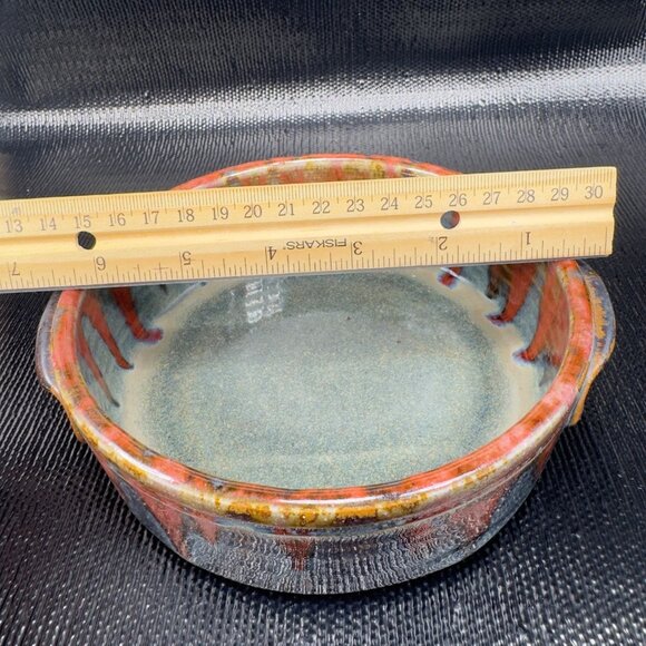 Beaver Creek Pottery Heavy Drip Glaze Dish Bowl With Handles Signed Stoneware - Picture 4 of 11